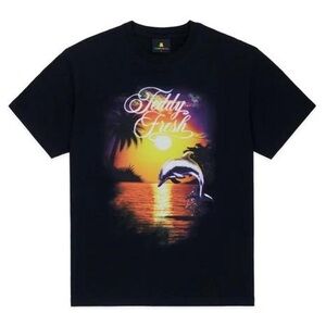 Teddy Fresh Vintage Air Brush Graphic Dolphin Logo Black Tee NWT